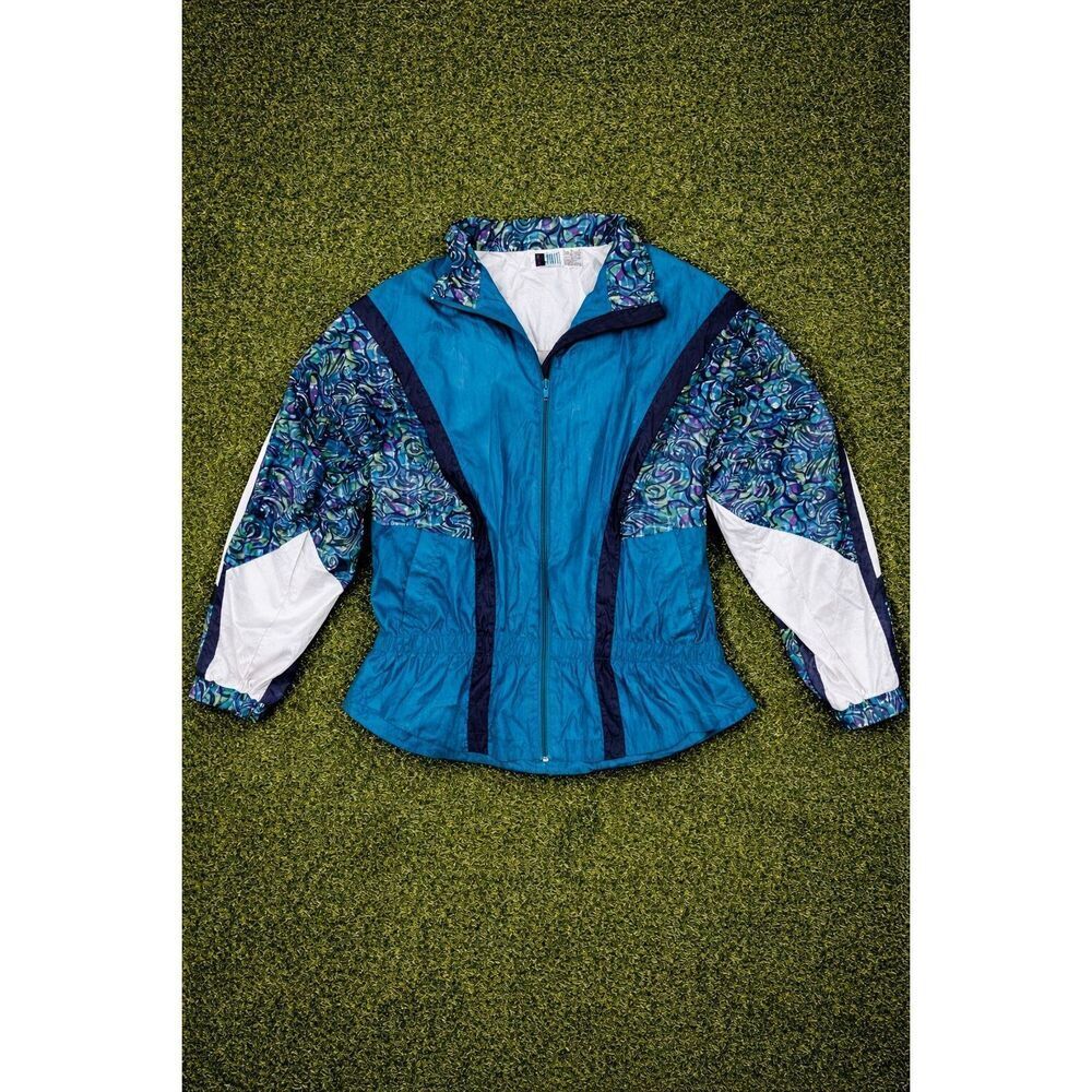 Vintage bold spirit 80s 90s funky pattern retro nylon windbreaker zip jacket L
